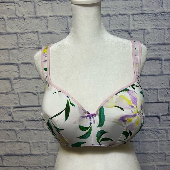 CACIQUE SMOOTH BALCONETTE WHITE TROPICAL LILY FLORAL LIGHTLY LINED BRA 40D - Picture 1 of 8